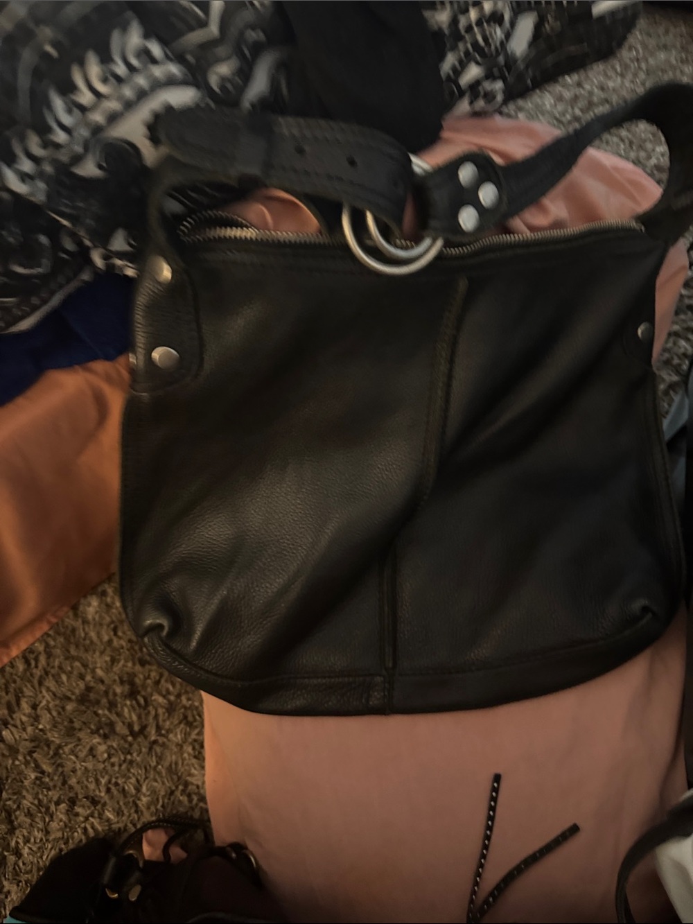 Lucky Brand Black Leather Shoulder Bag with Silver Hardware
